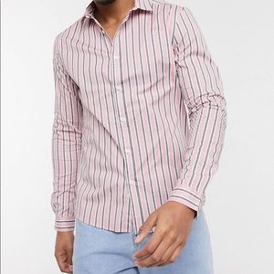 ASOS slim fit stretch shirt in pink stripe